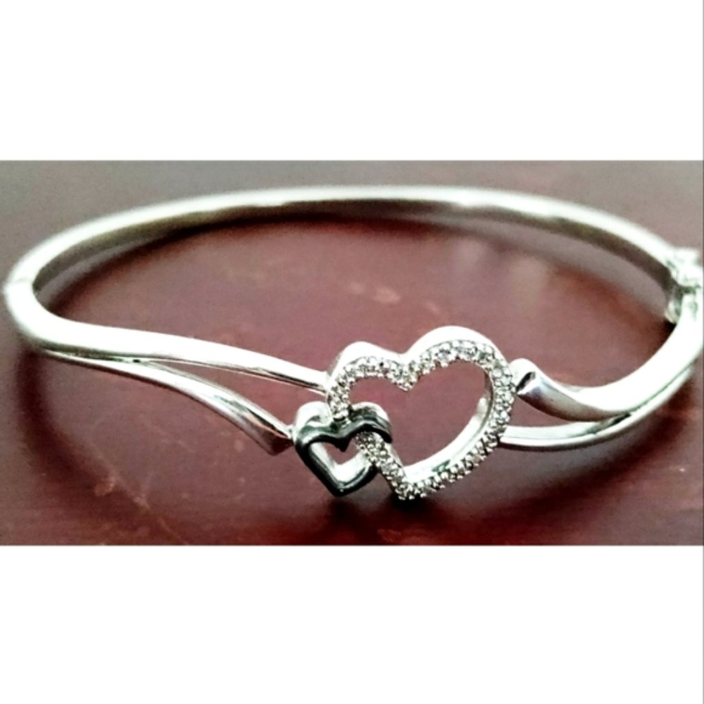 10k Gold Sterling Silver Diamond Heart Bracelet